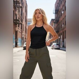 Custom made y2k 90s 00s Black Halter Top size small high quality